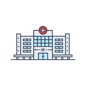 Hospital icon. Medicine building. Medical center sign concept in flat line style. Private clinic symbol. Vector modern illustration isolated on white background