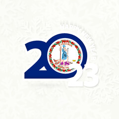 New Year 2023 for Virginia on snowflake background.