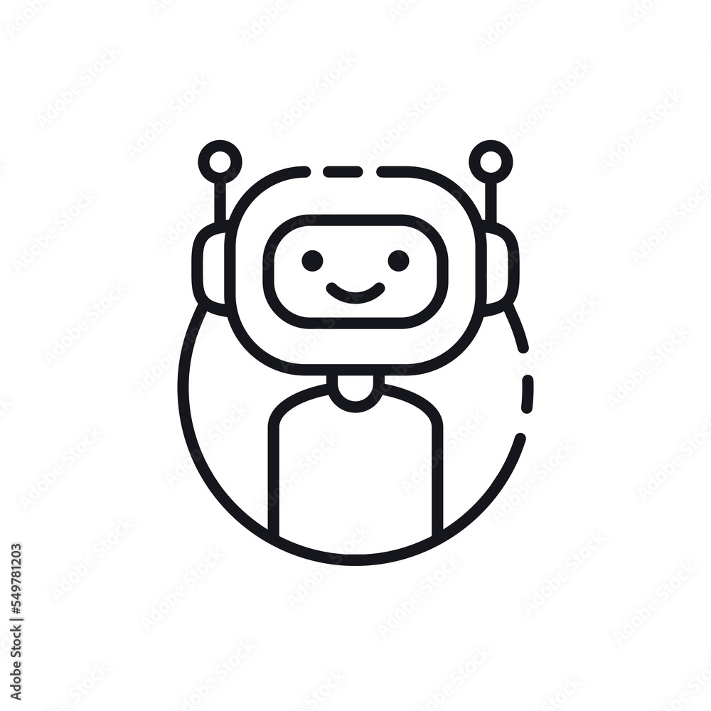 Poster robot icon. chatbot outline icon. cute smiling robot. vector modern line robot character illustratio