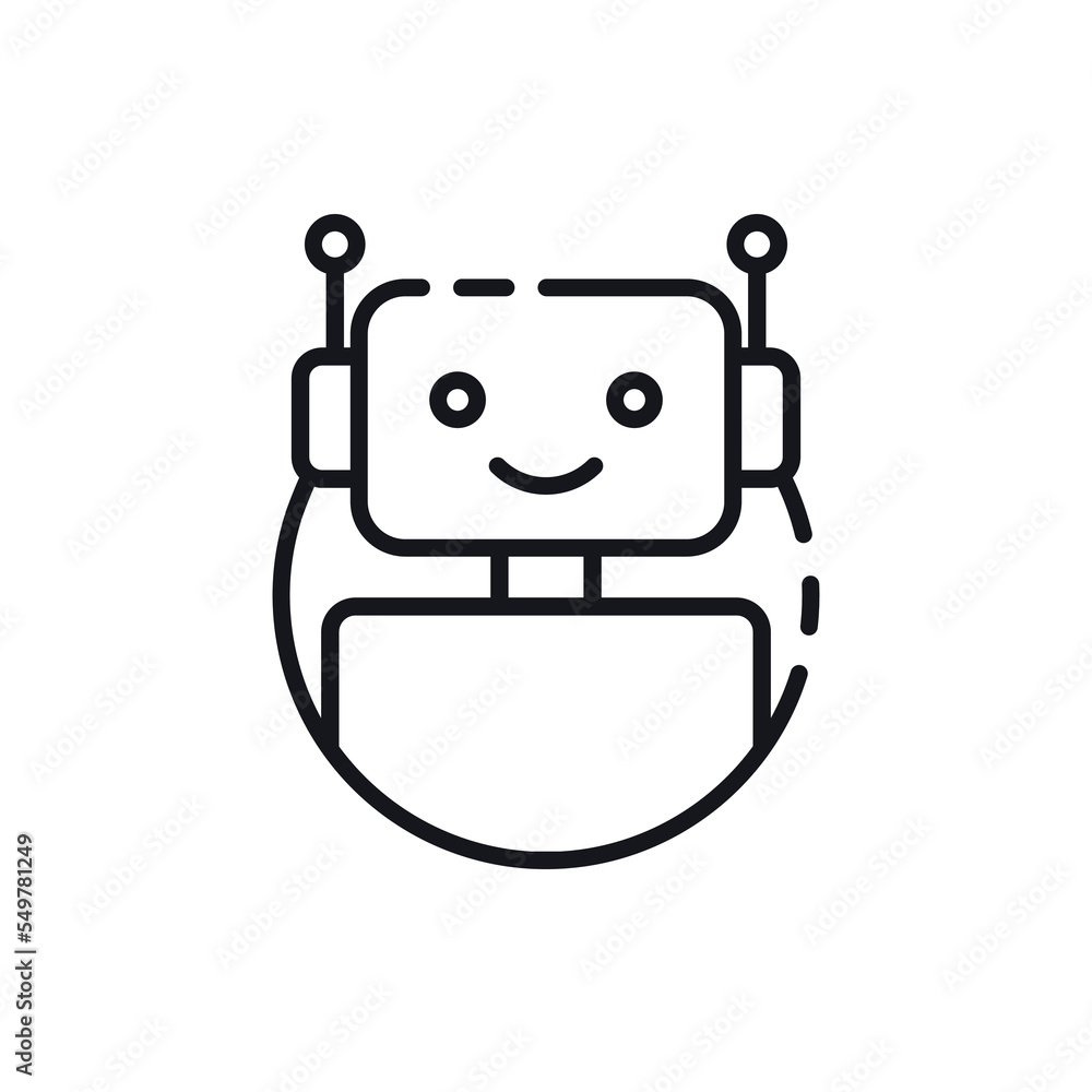 Poster robot icon. chatbot icon. cute smiling bot. outline robot sign in blue circle. vector flat line cart