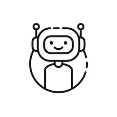 Robot icon. Chatbot outline icon. Cute smiling robot. Vector modern line robot character illustration isolated on white background