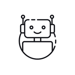 Robot icon. Chatbot icon. Cute smiling bot. Outline robot sign in blue circle. Vector flat line cartoon illustration isolated on white background. Voice support service bot. Virtual online support
