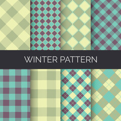 Seamless Merry Christmas and Happy New Year! Set of winter holiday backgrounds.