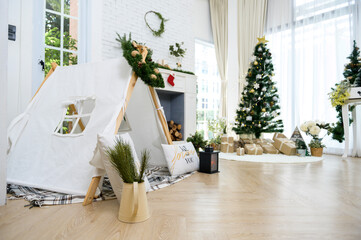 Christmas decorations background in living room at home