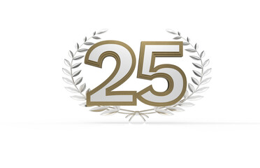 3d golden 25 years anniversary celebration with star background. 3d illustration.