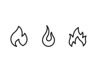 Fire flames outline icon set. Different flat line flame symbols. Vector stroke icons