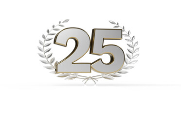 3d golden 25 years anniversary celebration with star background. 3d illustration.