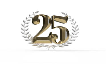 3d golden 25 years anniversary celebration with star background. 3d illustration.