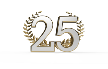 3d golden 25 years anniversary celebration with star background