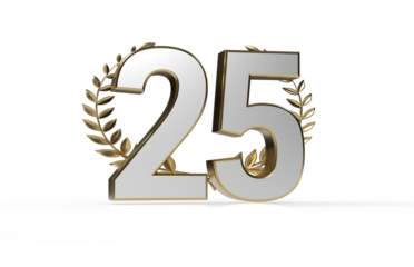 3d golden 25 years anniversary celebration with star background