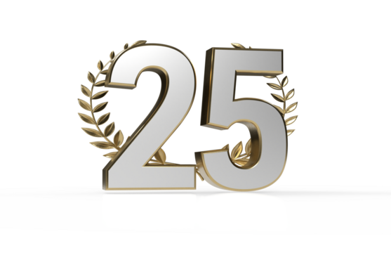 3d golden 25 years anniversary celebration with star background - Powered by Adobe
