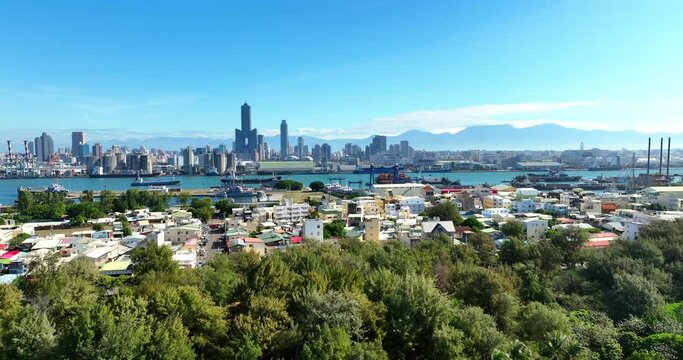 Aerial View Of Kaohsiung City Harbor And Coastline Beach