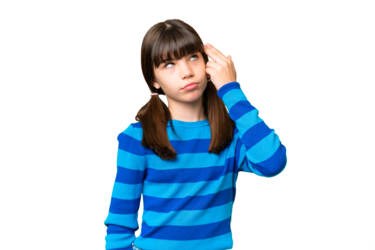 Little caucasian girl over isolated background with problems making suicide gesture