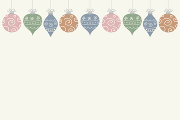 Hanging Christmas balls. Background with ornaments. Vector illustration