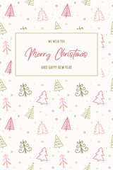 Hand drawn Christmas trees. Greeting card with wishes. Vector illustration