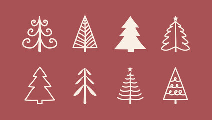 Concept of Christmas elements - hand drawn trees. Vector