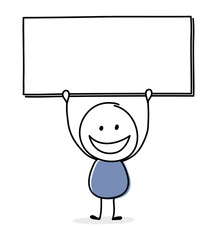 Happy stickman with empty board symbol. Vector