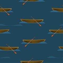 Boat and oars crossed in realistic style. Seamless pattern. Sea texture.