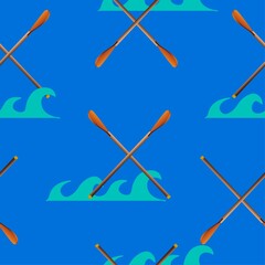 Oars crossed in realistic style. Seamless pattern. Sea texture.