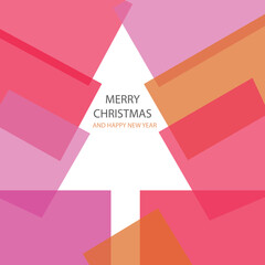 Red and pink Christmas tree geometric poster. Merry christmas title 