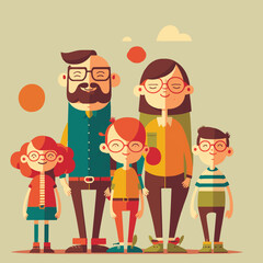 Happy family portrait with kids, Parent Love modern flat vector illustration
