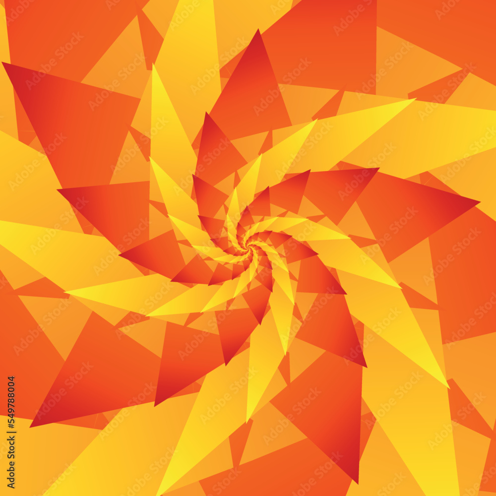 Poster unusual beautiful abstract square pattern in the form of a spiral consisting of gradient red, orange