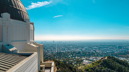 Smog over Los Angeles city skyline view from Griffith Observatory, California, USA