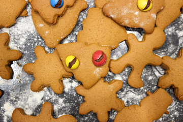 Dough for ginger cookies with Christmas molds.