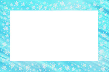 Blue saturated bright gradient background with diagonal stripes, white snowflakes around. Christmas, New Year card with copy space.