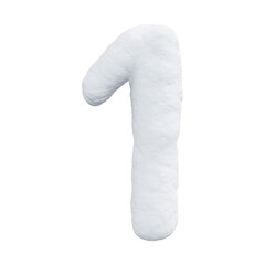 number one made of snow. Winter font on a white background. Realistic 3D render