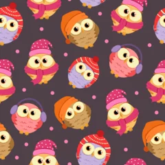 Fotobehang Cute seamless pattern with owls. Vector textile design for kids © Alina Lisnycha