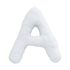 Letter A made of snow. Winter font on a white background. Realistic 3D render