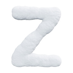 Letter Z made of snow. Winter font on a white background. Realistic 3D render