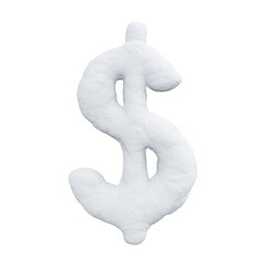 us dollar sign made of snow. Winter font on a white background. Realistic 3D render