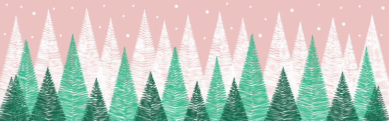Abstract Christmas trees. Panoramic header. Vector illustration