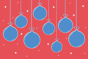 Hanging Christmas balls. Greeting card layout. Vector illustration