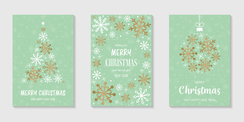 Glossy Christmas snowflakes. Design of a holiday greeting cards - set. Vector illustration
