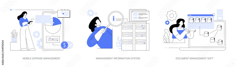 Poster data sharing and analysis abstract concept vector illustrations.