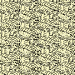 Japanese food pattern with sushi  background monochrom colors