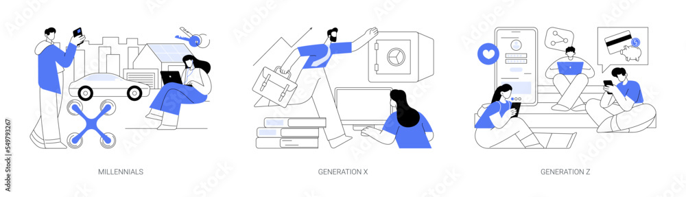 Poster generational change abstract concept vector illustrations.