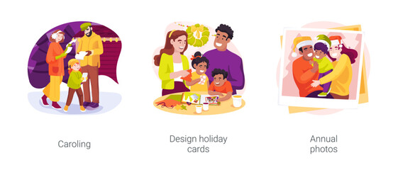 Family tradition and Holiday isolated cartoon vector illustration set