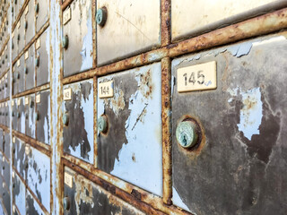Rusty metal mailboxes
