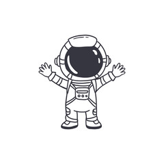 Cartoon astronaut isolated on white background.Doodle style drawing,outline.Vector icon