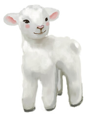 Сute little sheep isolated on white, png illustration for kids, children.