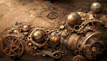 Rusty vintage metal gear mechanism in detail design illustration