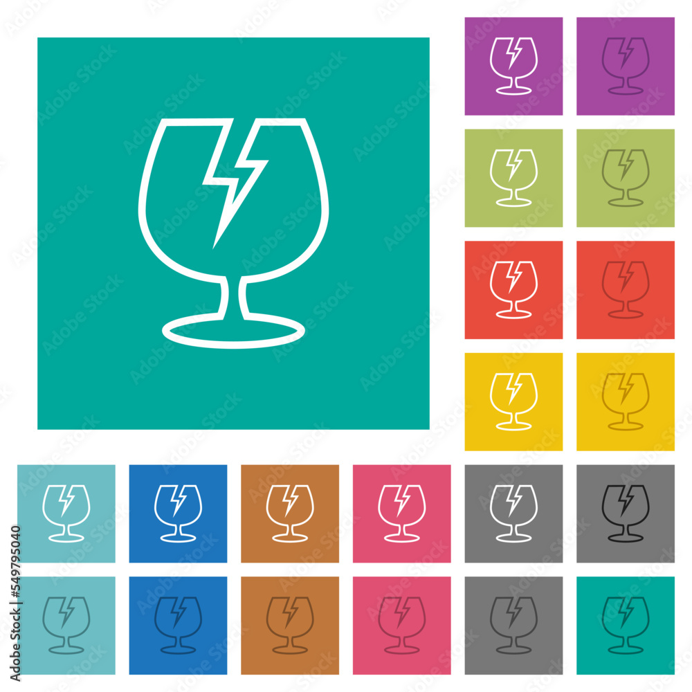Poster fragile symbol outline square flat multi colored icons