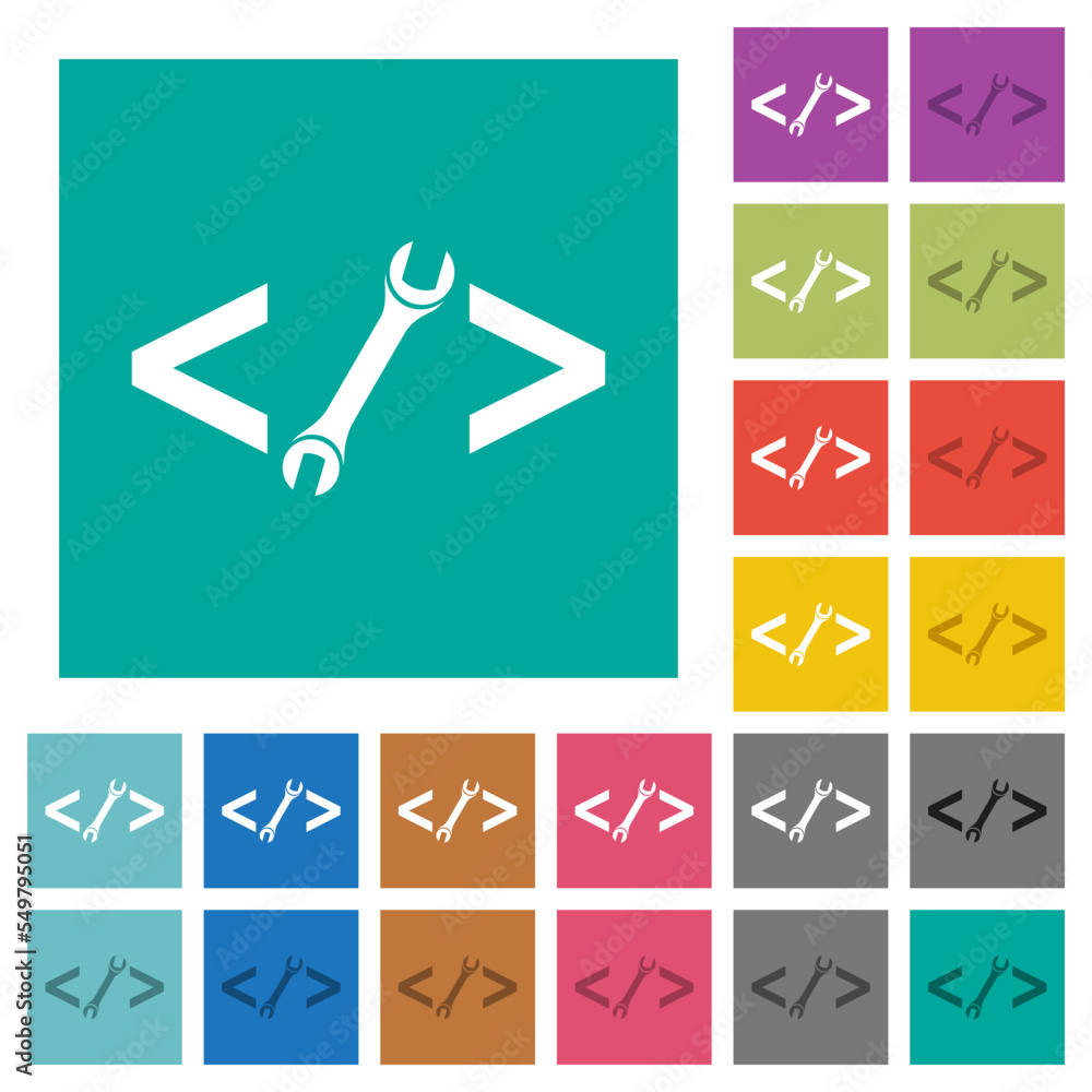 Poster web development with wrench square flat multi colored icons