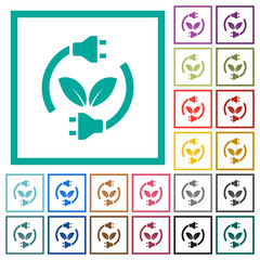 Green energy flat color icons with quadrant frames