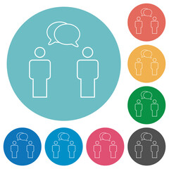 Two talking persons with oval bubbles outline flat round icons