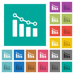 Bar graph with circles and lines square flat multi colored icons